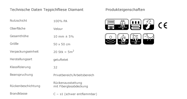 Technische Daten: Teppichfliesen Diamant